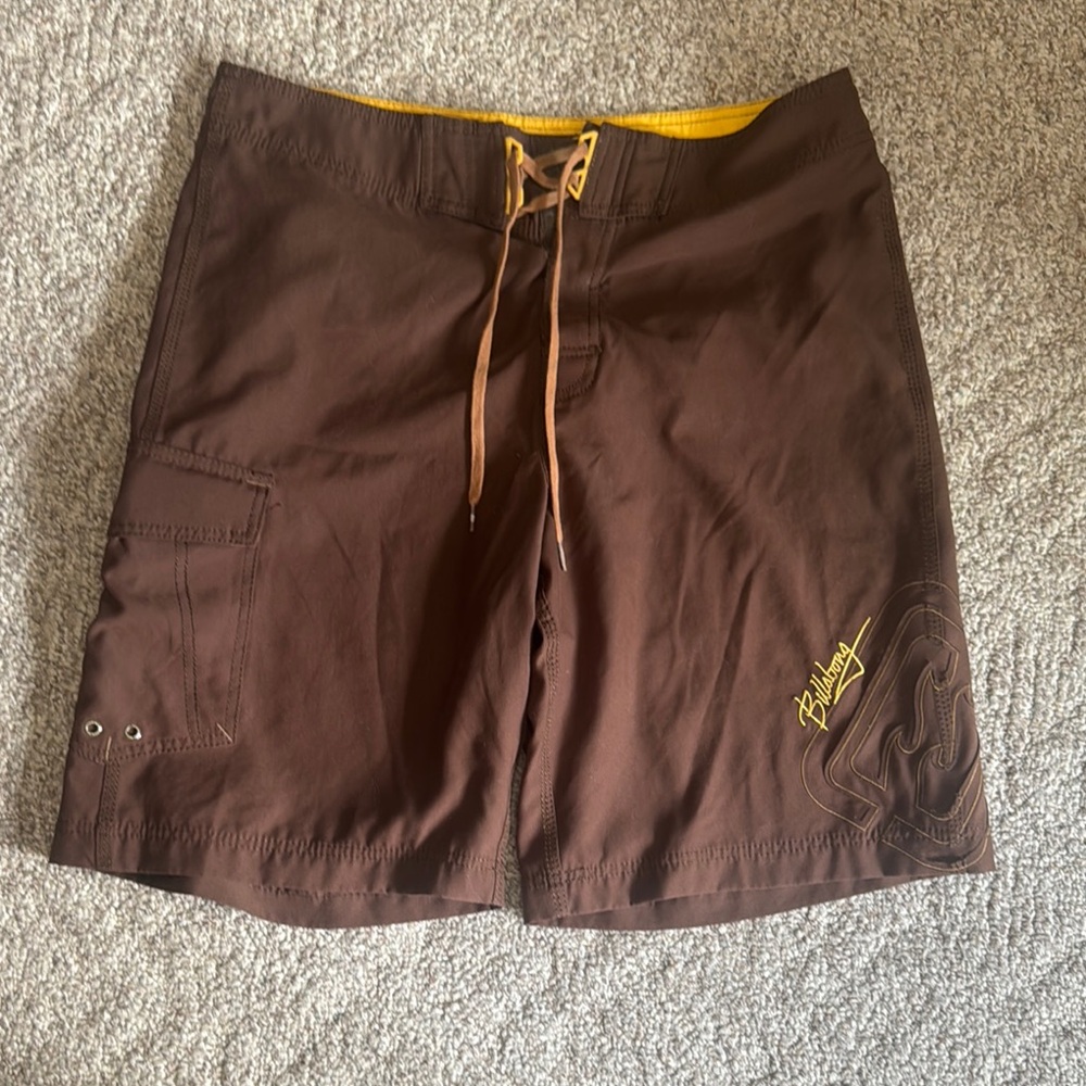 Billabong Chocolate Board Shorts with Mustard Highlights